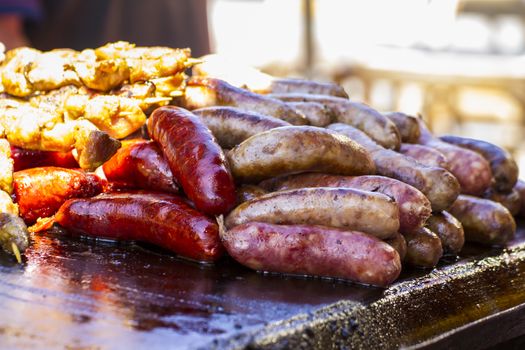 Barbecue, artisan sausages in a medieval fair