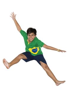 Soccer Boy, jumping, Brazilian flag