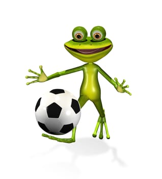 illustration  merry soccer player frog with ball