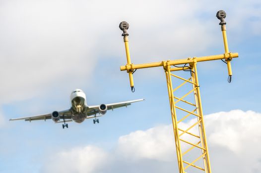 passenger jet on a flightpath to an airport