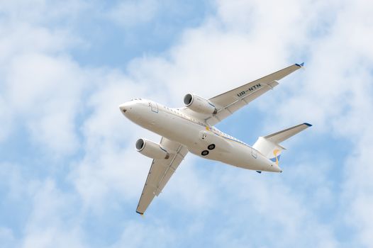 Farnborough, UK - July 20, 2010: Airshow debut for the Ukrainian developed Antonov 158 passanger jet.