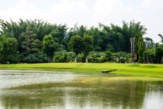 waterside in lake view garden at sunny day,Chiangrai,Thailand