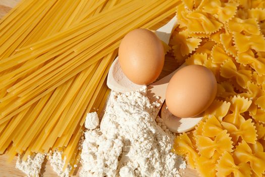 ingredients for homemade pasta. Raw pasta
