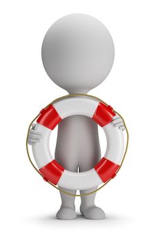 3d small person standing with a lifeline in the hands of. 3d image. White background.