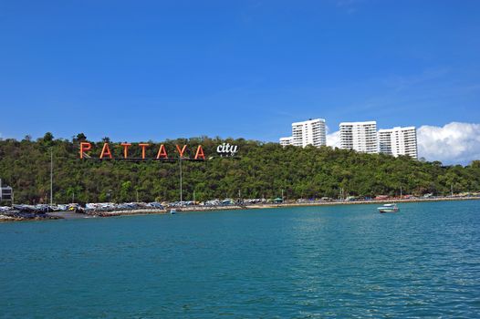 Seascape in blue sky day at Pattaya, Thailand