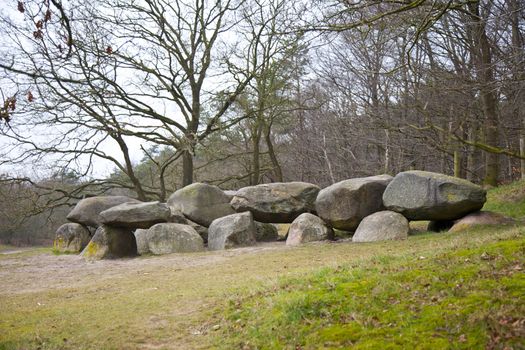 Old stone grave dolmen in Drenthe, The Netherlands