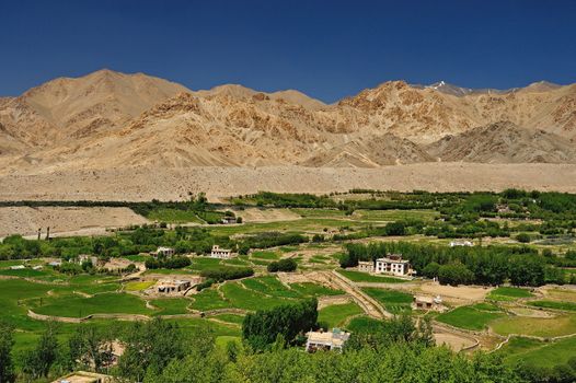 Beautiful scenic view of Leh valley, Ladakh range, Jammu & Kashmir, Northern India