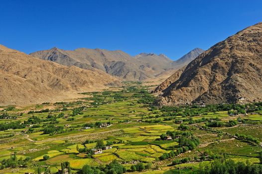 Beautiful scenic view of Leh valley, Ladakh range, Jammu & Kashmir, Northern India