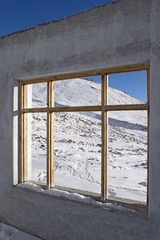Window shot of Leh ladakh snow mountain background