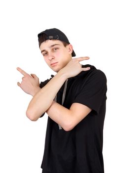 Teenager in Cap Isolated on the White Background