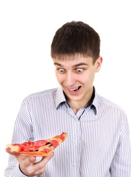 Surprised Teenager with Pizza Isolated on the White Background