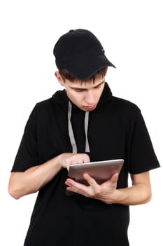 Teenager with Tablet Computer Isolated on the White Background