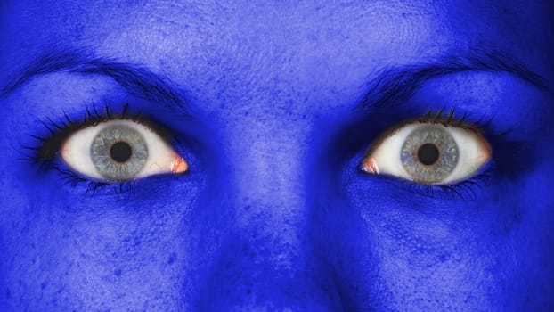 Women eye, close-up, blue eyes, blue skin