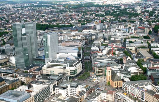 FRANKFURT AM MAIN, GERMANY, MAY The 3rd 2014: Aerial shot of  Frankfurt am Main, Germany. Frankfurt is the largest city in the German state of  Hesse  and the financial centre of Germany.