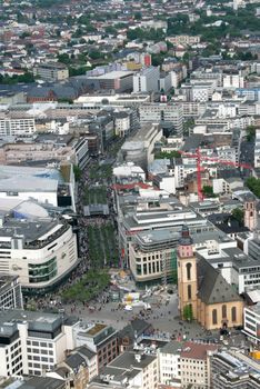 FRANKFURT AM MAIN, GERMANY, MAY The 3rd 2014: Aerial shot of  Frankfurt am Main, Germany. Frankfurt is the largest city in the German state of  Hesse  and the financial centre of Germany.