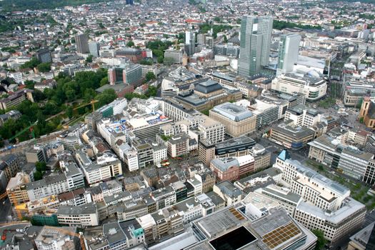 FRANKFURT AM MAIN, GERMANY, MAY The 3rd 2014: Aerial shot of  Frankfurt am Main, Germany. Frankfurt is the largest city in the German state of  Hesse  and the financial centre of Germany.