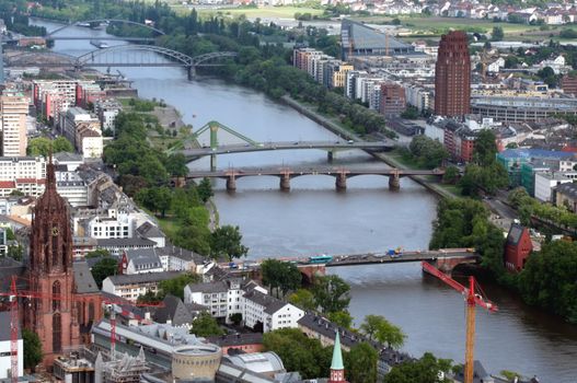 FRANKFURT AM MAIN, GERMANY, MAY The 3rd 2014: Aerial shot of  Frankfurt am Main, Germany. Frankfurt is the largest city in the German state of  Hesse  and the financial centre of Germany.