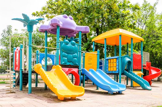 Colorful playground equipment on the playground