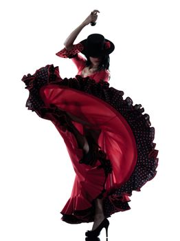 one woman gypsy flamenco dancing dancer on studio isolated white background