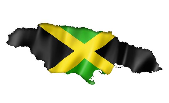 Jamaica flag map, three dimensional render, isolated on white