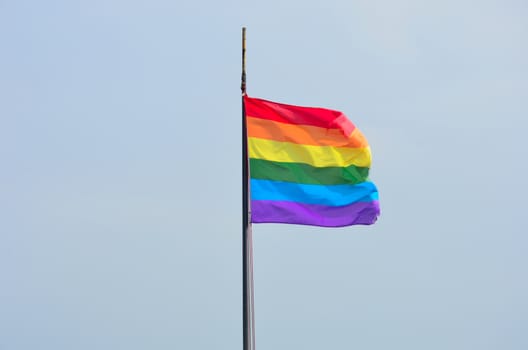 Rainbow Flag flying in wind