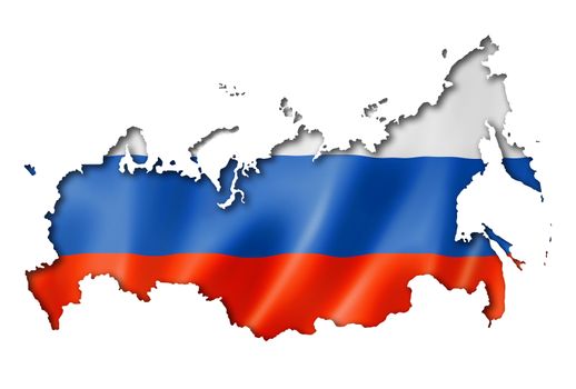 Russia flag map, three dimensional render, isolated on white