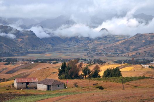 Clouds on the fields of Zumbahua in Ecuadorian Altiplano. Highland Andes near Quilotoa lagoon, South America