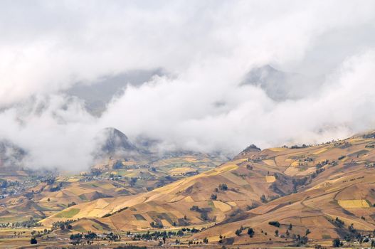 Clouds on the fields of Zumbahua in Ecuadorian Altiplano. Highland Andes near Quilotoa lagoon, South America