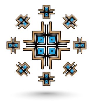 abstract aztec cross mandala blue and brown color