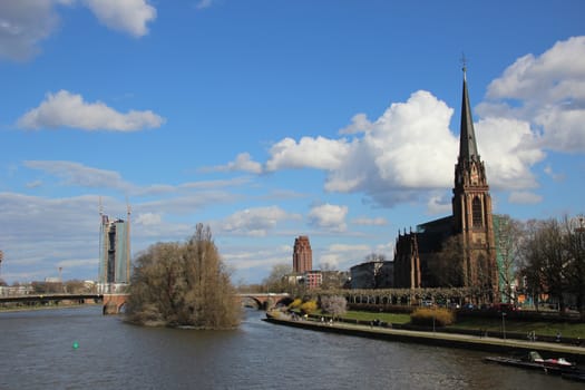 Looking down the Main River in Frankfurt, Germany