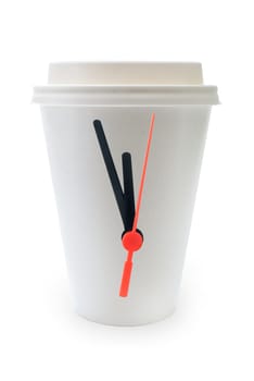 Clock hands attached to a cup of coffee 