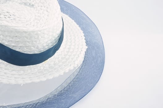 White and blue Weave hat for woman fray on white background