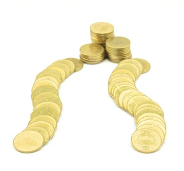 Gold coin put like way to pile of money, mean success ahead.