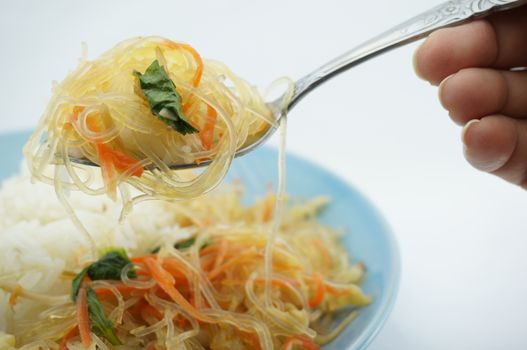 Eating Vegetarian fried vermicelli gives you strong and healthy.