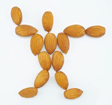 Crispy almond baked show hand signal to go to the next isolated placed on white background.