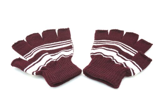 Brown and white gloves for woman on a white background.