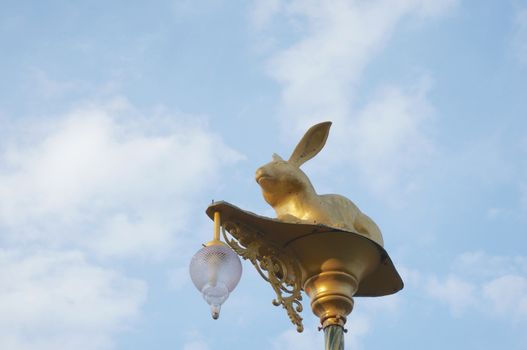 Rabbit lamp lighting in the park.