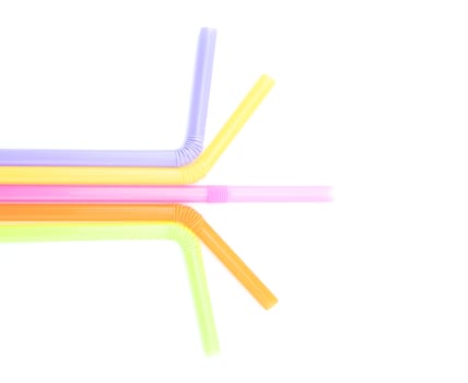 Straw purple, yellow, pink, orange and green Put on a white background.