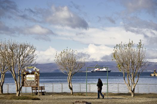 Ushuaia, Argentina - April 17, 2011: Cruise ships visit Ushuaia, the southernmost port in Argentina, for transporting tourists to Antarctica.
Last cruise ships visit Ushuaia, the southernmost city in Argentina, many of them transporting tourists to Antarctica.