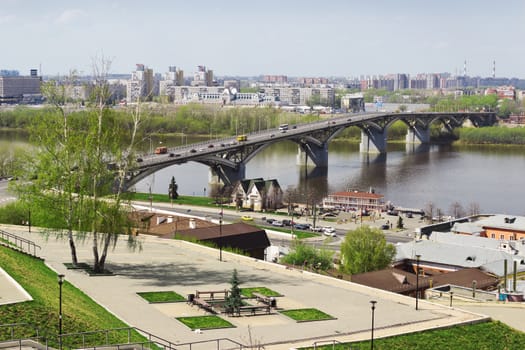 Nizhny Novgorod, Russia - May 1, 2014: The oldest bridge in the city. Built in the thirties over the river Oka, Russia