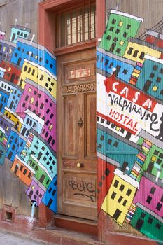 Colourful murals decorating the streets of the world heritage city of Valparaiso in Chile