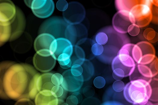 Colorful bokeh circles on a black background, mean clear the mind happy.