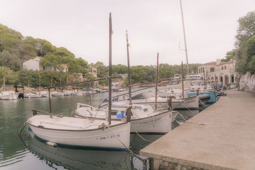 CALA FIGUERA, MALLORCA, BALEARIC ISLANDS, SPAIN ON NOVEMBER 3 2013: Small boats moored in harbor on November 3 2013, in Cala Figuera, Mallorca, Balearic islands, Spain.