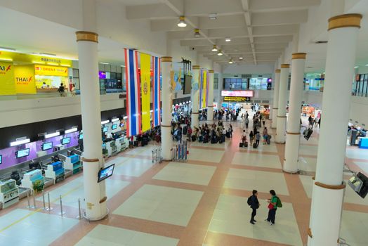 PHUKET, THAILAND - 21 NOV 2013: Check-in hall and desks in Phuket international airport