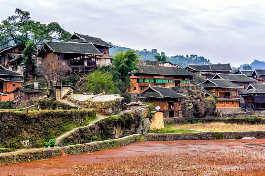 A typical traditional miao village in Guizhou Miao ethnic minority.