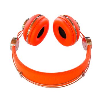 Vivid orange headphones smile isolated on white background