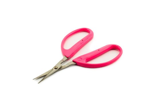 Pink handle scissors isolated on white background