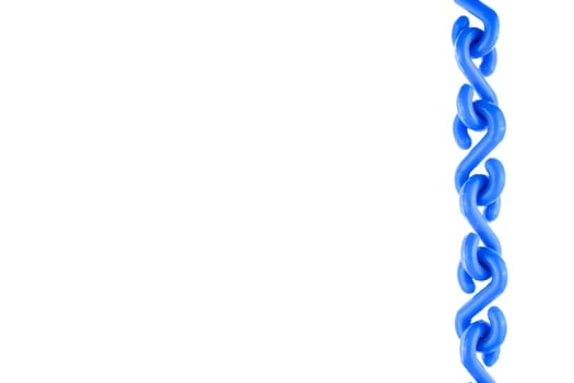 Blue plastic chain put as straight on right isolated with white background.