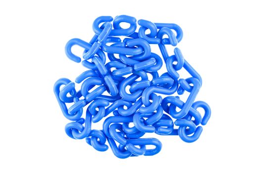 Blue plastic chain put as circle isolated with white background.