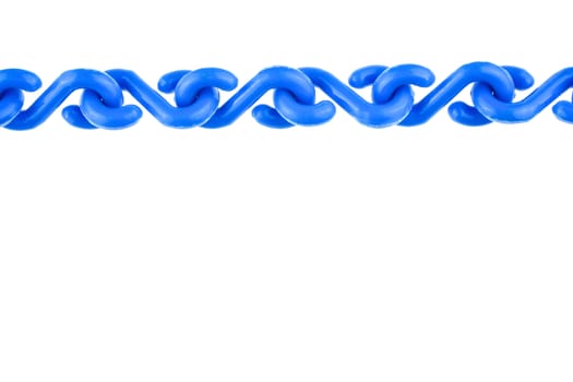 Blue plastic chain put as straight on top isolated with white background.